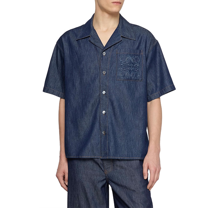 loewe embroidered pocket denim short sleeve shirt & shorts